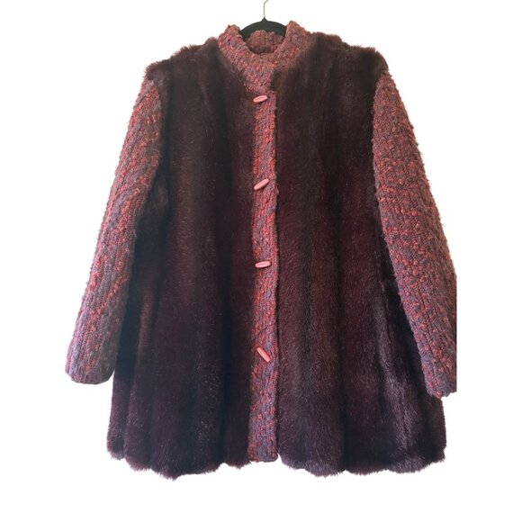 Vintage Dubrowsky & Joseph Faux Fur Coat With Knitted Sleeves - Picture 4 of 13